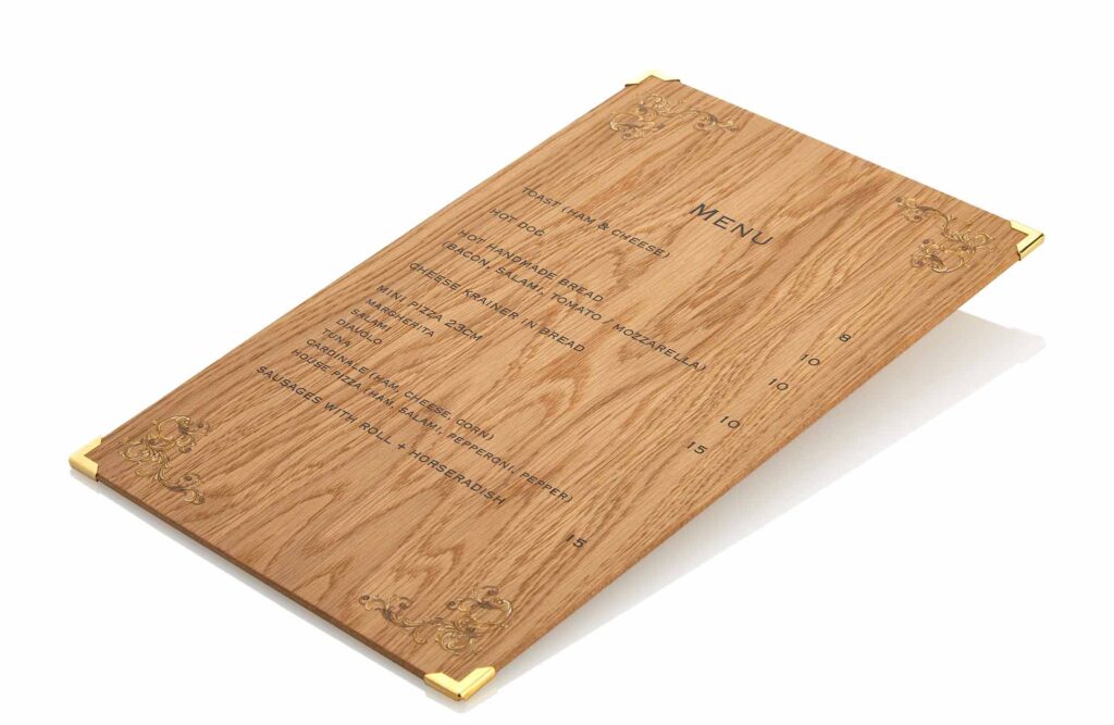 Timbermenu bedrucktes Menuboard aus Holz