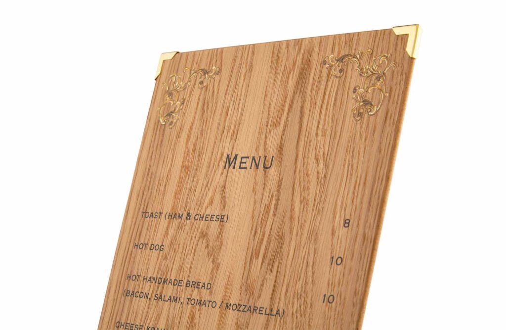 Timbermenu bedrucktes Menuboard aus Holz